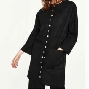 Zara woman black vegan suede jacket coat round neck long sleeves - M